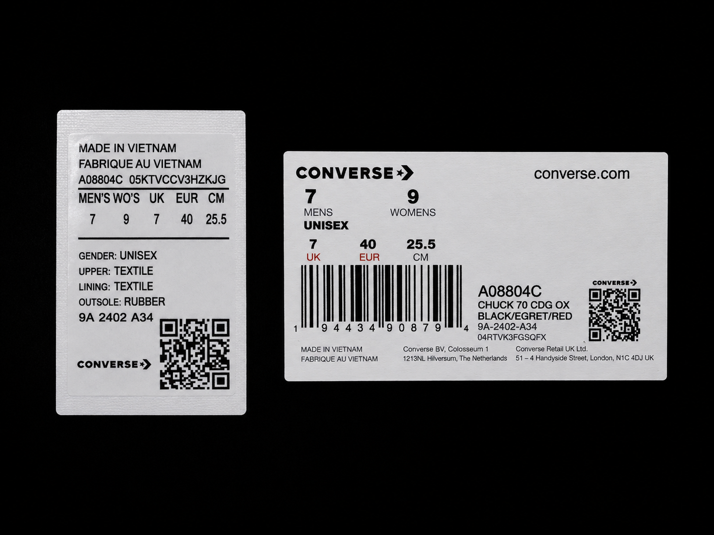 Étiquettes authentiques Converse Chuck 70 CDG PLAY A08804C