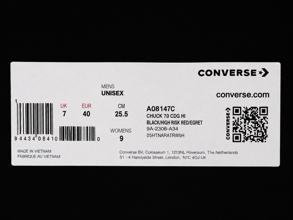 Étiquettes authentiques Converse Chuck 70 CDG Play A08147C