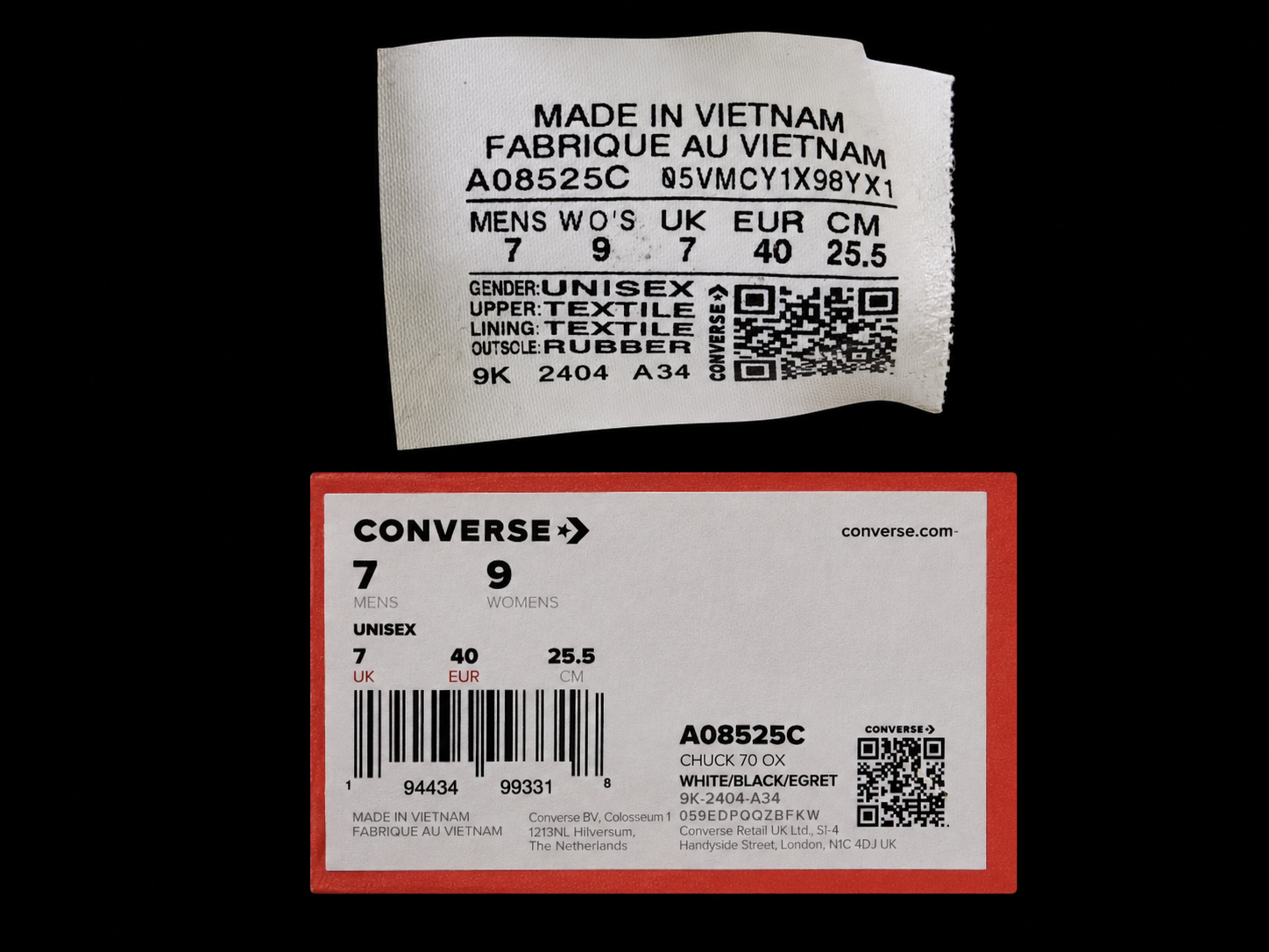 Étiquettes authentiques Converse Chuck 70 OX A08525C
