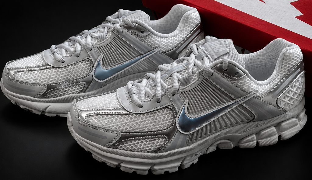 Nike Zoom Vomero 5 Pure Platinum vue latérale avec boîte Nike