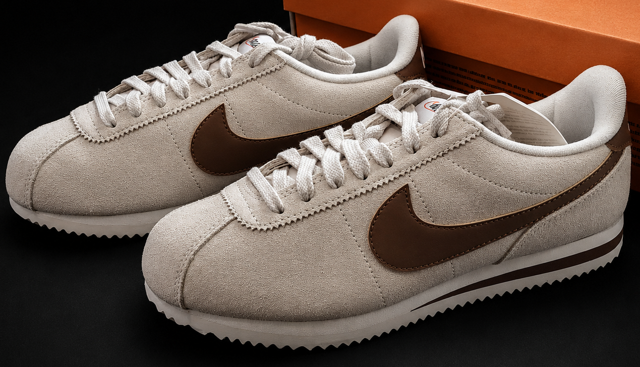 Nike Cortez White Baroque Brown vue latérale avec boîte