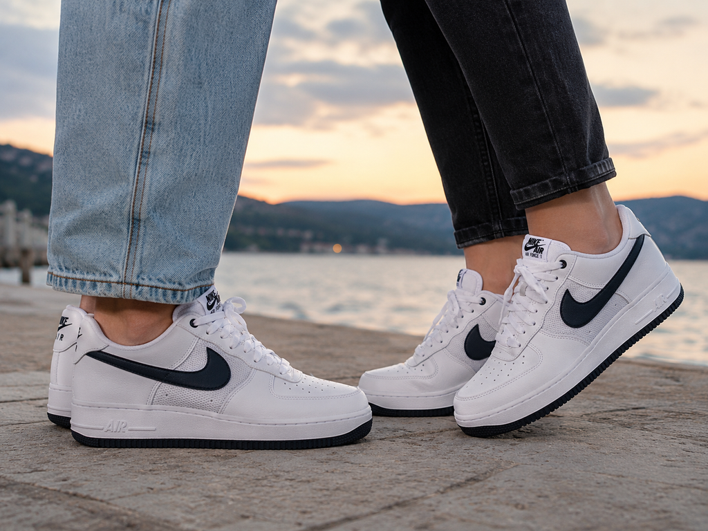 Nike Air Force 1 White Midnight Navy portée style streetwear femme homme