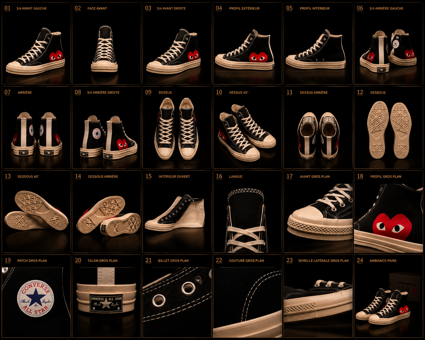 Converse Chuck 70 Comme des Garçons Play 150204C planche 360° premium 24 vues