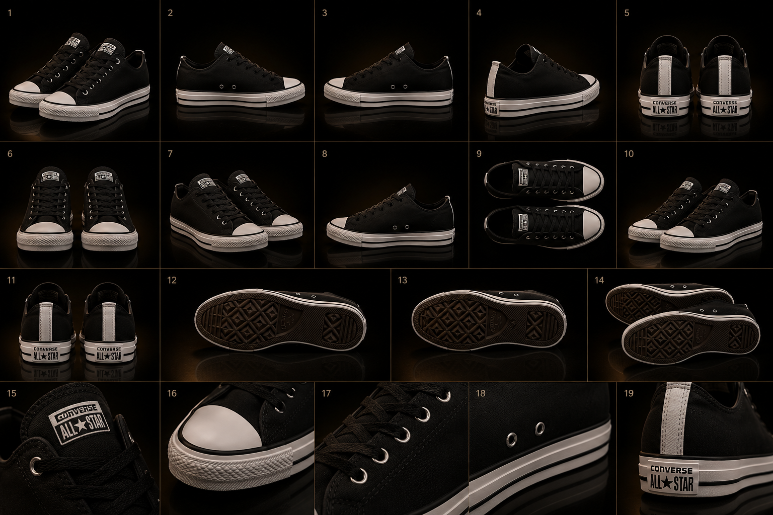 Converse CTAS OX 159614C Black Black White planche 360° premium 24 vues
