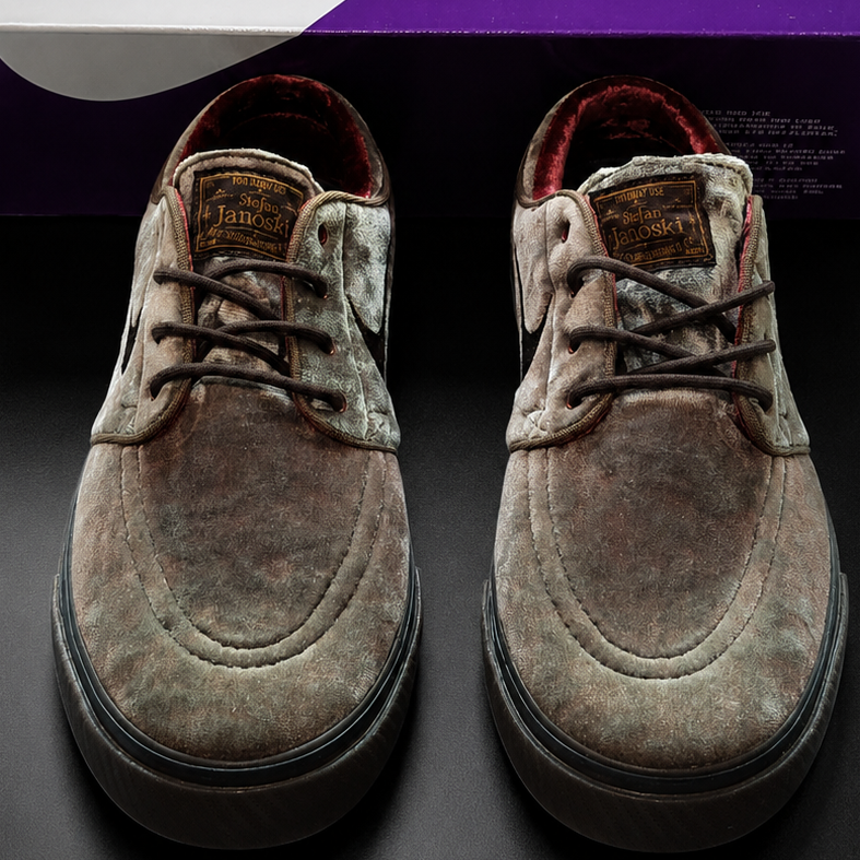 Nike SB Zoom Janoski OG+ SE vue dessus détails suède marron