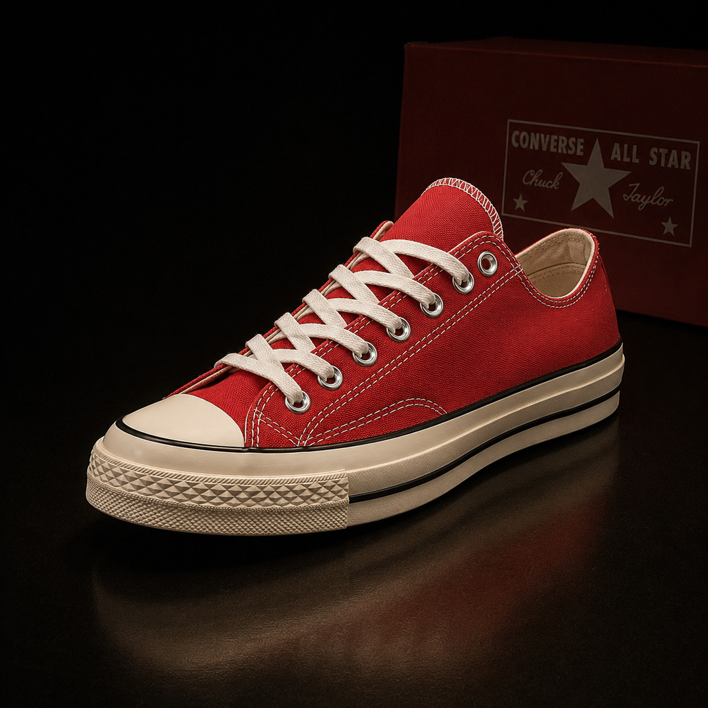 Converse Chuck 70 OX A06527C vue 3/4 avant droite sur fond noir premium