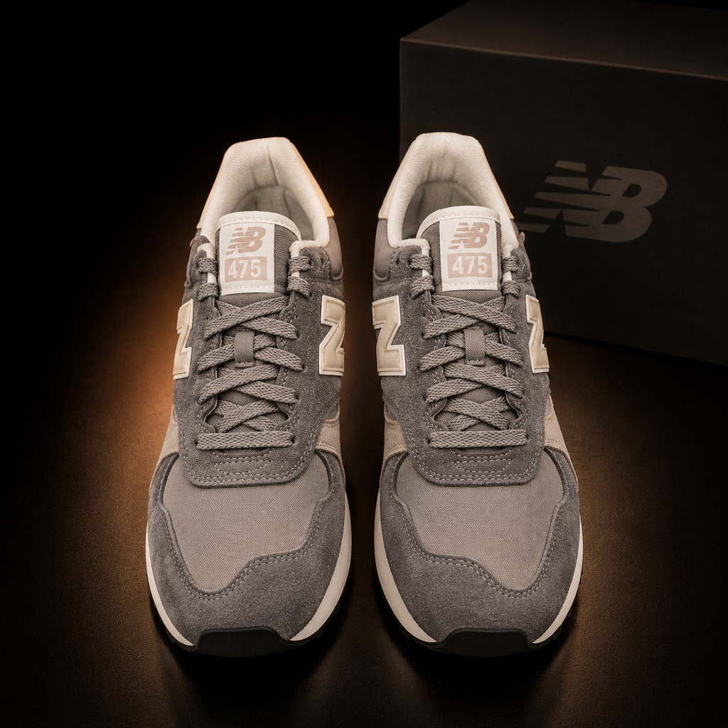 New Balance 475 U475CCB Homme vue de face légèrement plongeante sur fond noir cuivre
