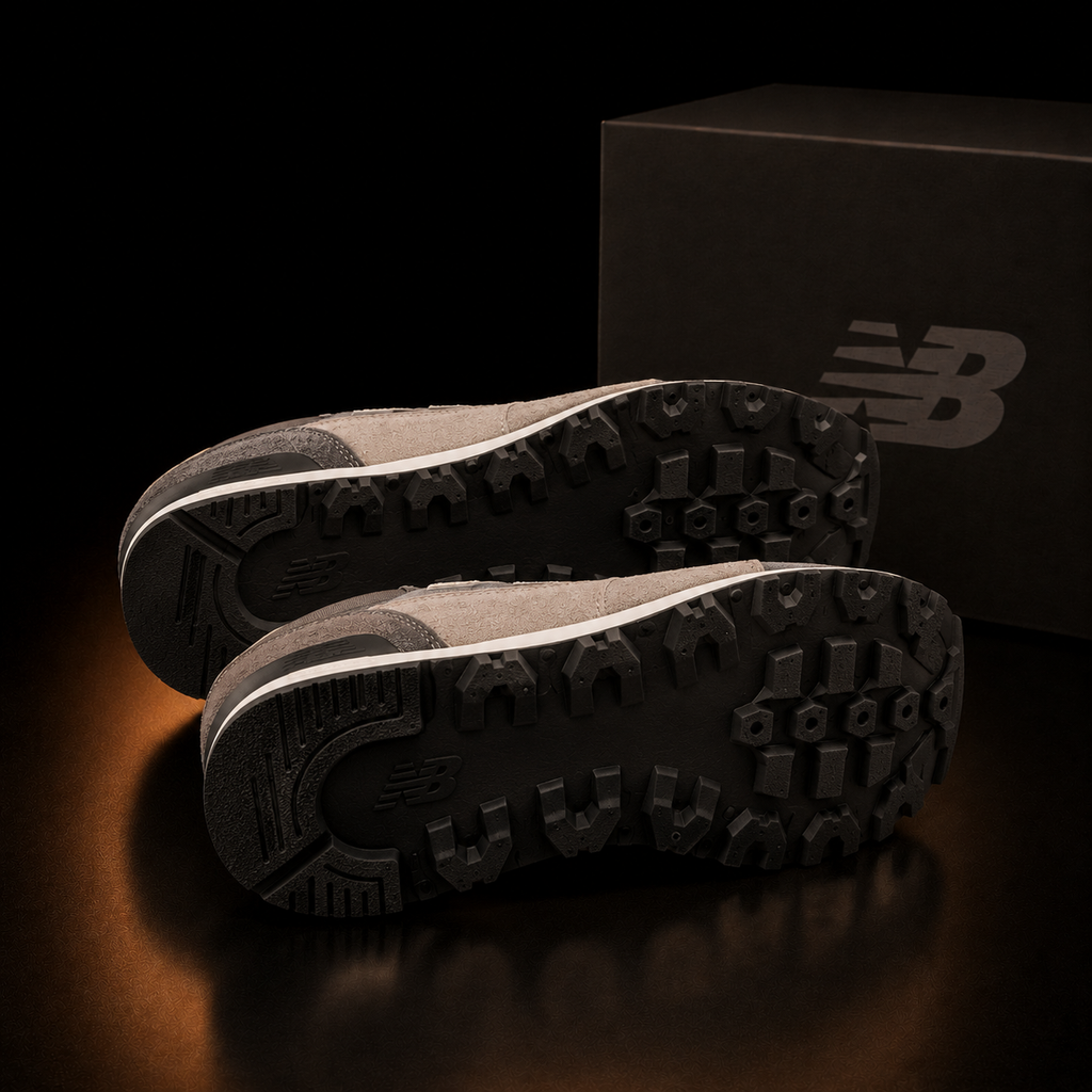 New Balance 475 U475CCB Homme vue semelles extérieures sur fond noir cuivre
