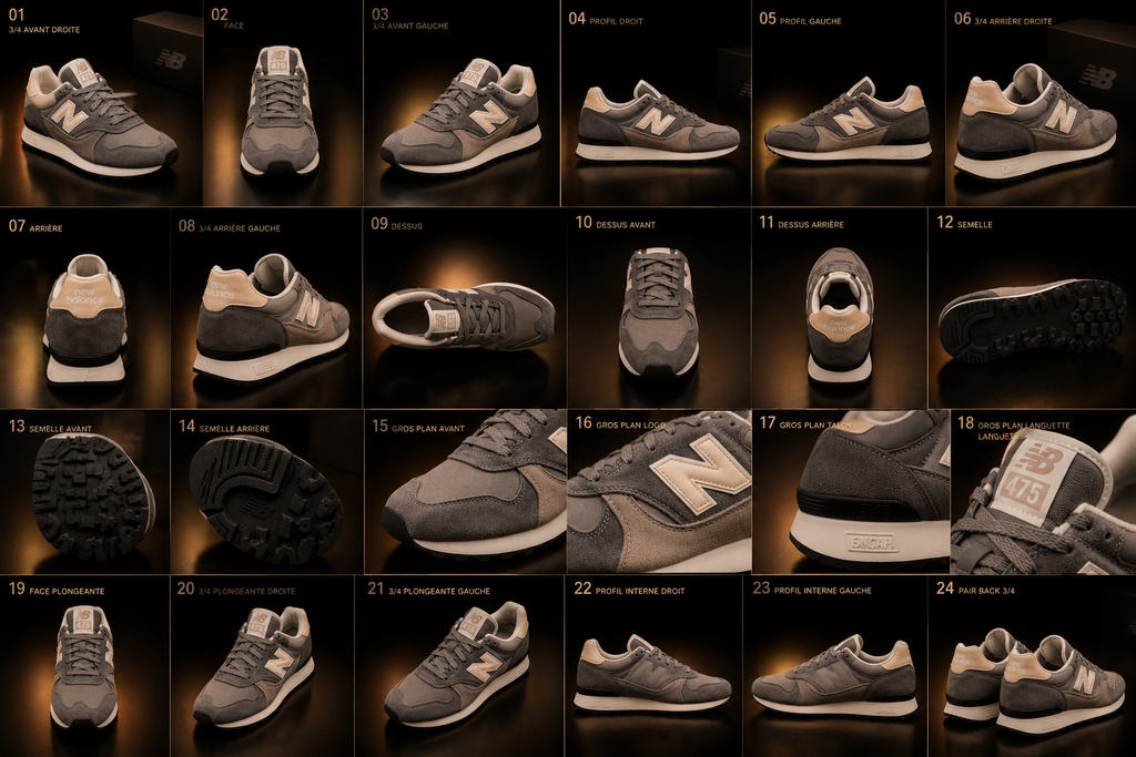 New Balance 475 U475CCB Homme planche 360° premium 24 vues fond noir cuivre