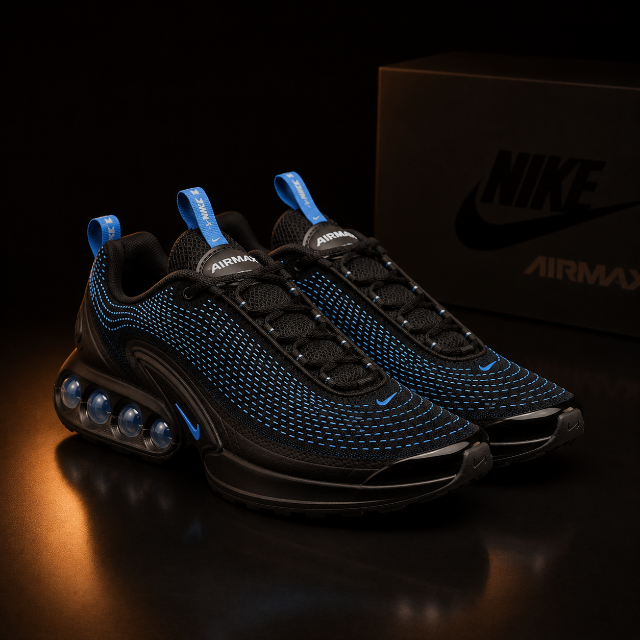Nike Air Max DN IH4463-001 Homme vue 3/4 avant droite sur fond noir premium