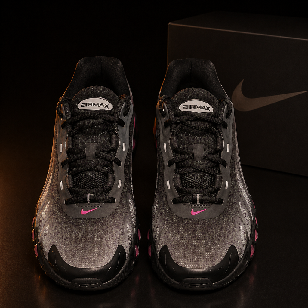 Nike Air Max DN8 IH4119-004 Homme vue de face légèrement plongeante sur fond noir premium