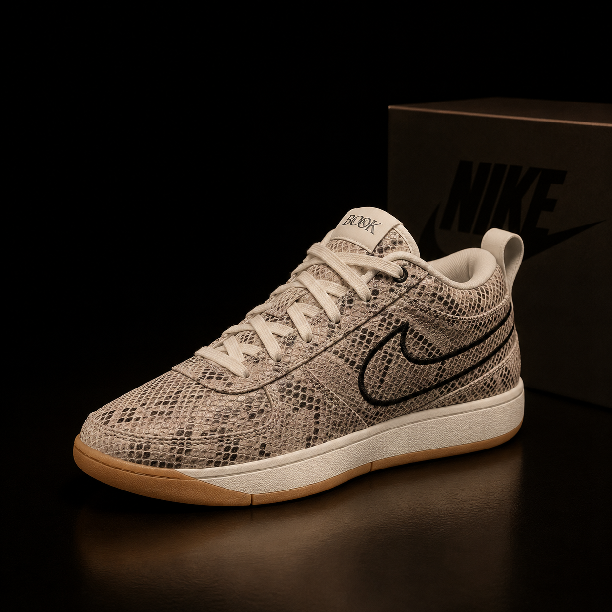Nike Book 1 LEA HJ5352-100 vue 3/4 avant droite effet python