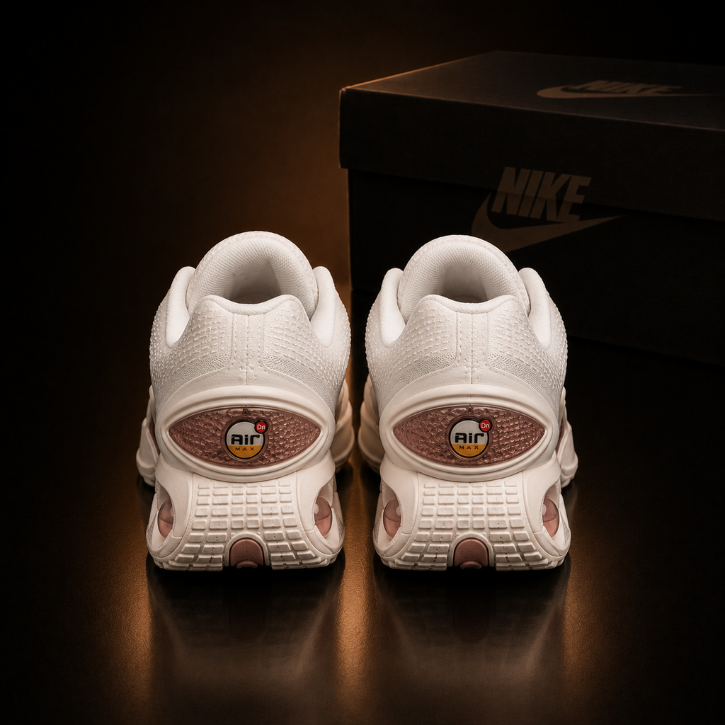 Nike Air Max DN Tech IH0284-100 Femme vue arrière en paire sur fond noir premium