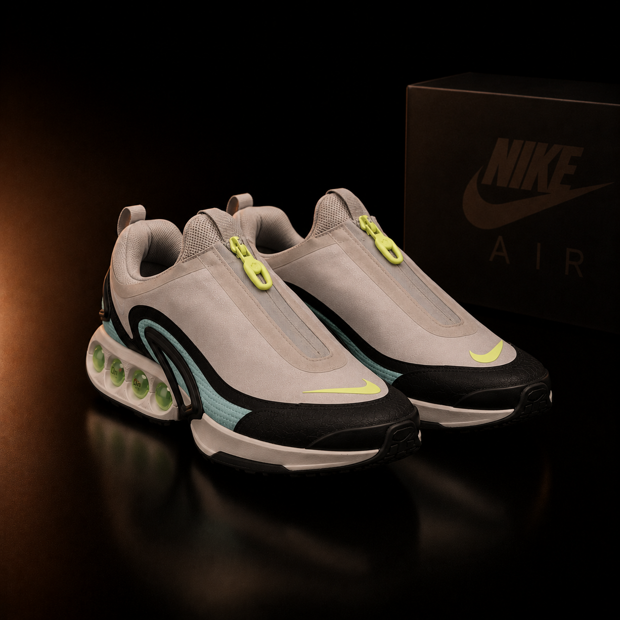 Nike Air Max DN Roam HQ8605-003 Homme vue 3/4 avant droite sur fond noir premium