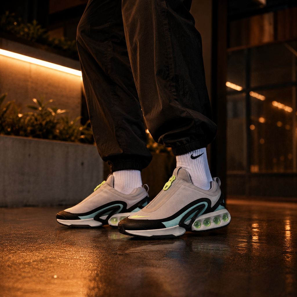 Nike Air Max DN Roam HQ8605-003 Homme portée en milieu urbain nocturne premium