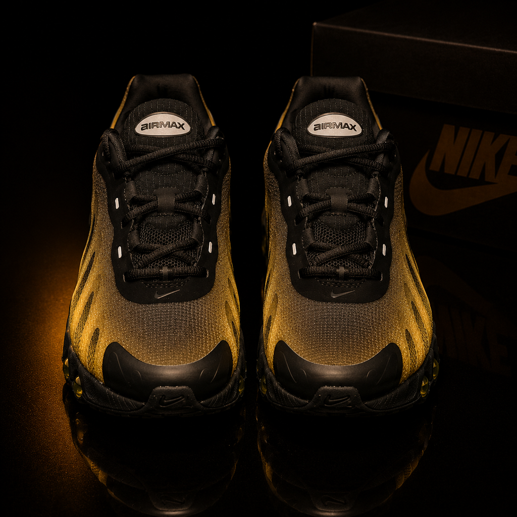 Nike Air Max DN8 IH4119-006 Unisexe vue de face légèrement plongeante coloris Black Anthracite Varsity Maize