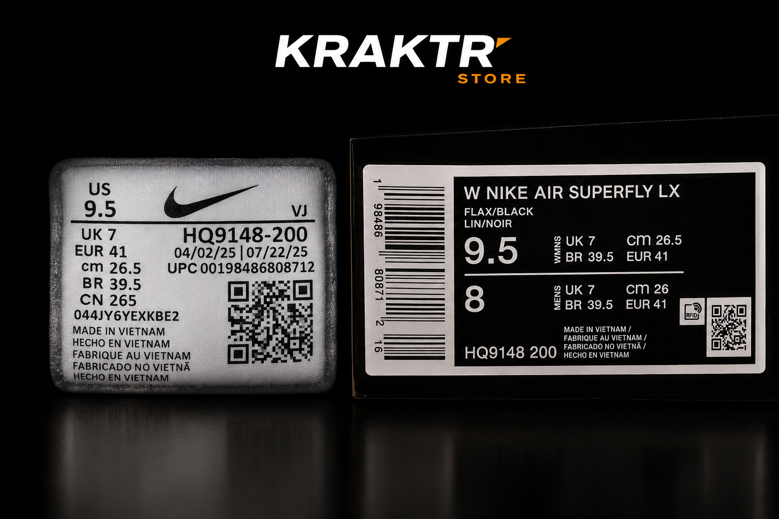Nike Air Superfly LX HQ9148-200 étiquette intérieure et étiquette boîte officielle