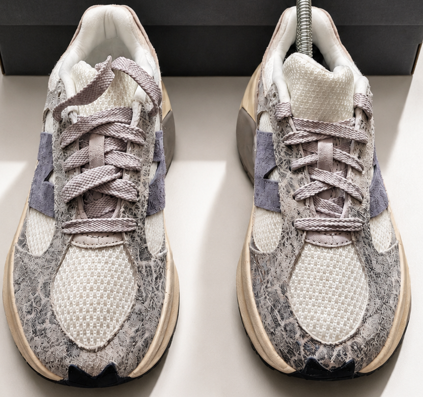 Vue de dessus New Balance WRPD Runner Beige Grey avec lacets et semelle sculptée