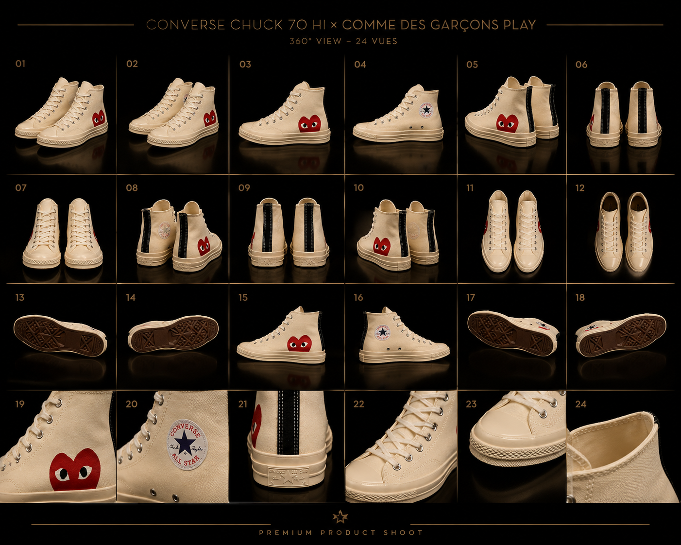 Converse Chuck 70 Comme des Garçons Play Hi 150205C planche 360 degrés premium 24 vues