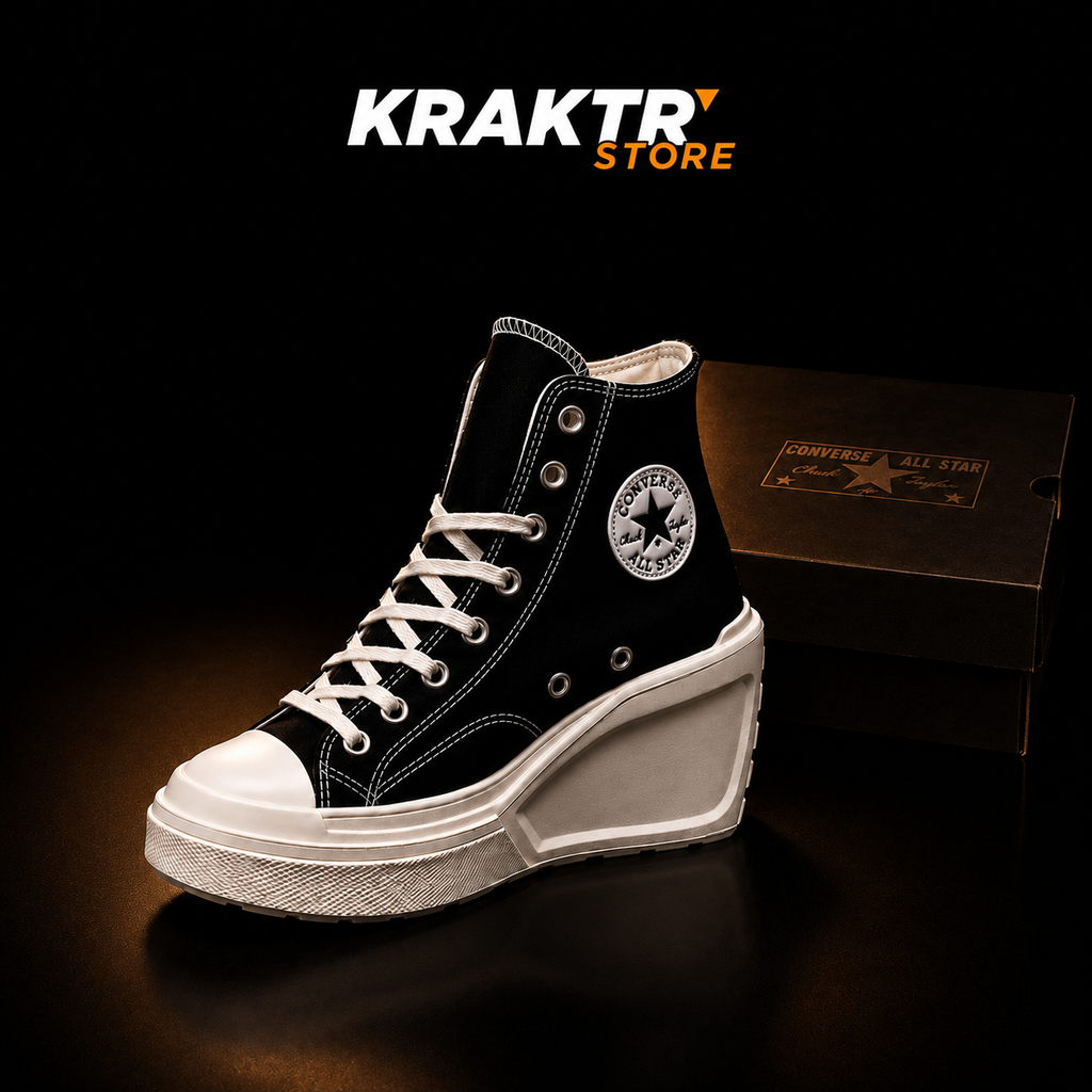 Converse Chuck 70 De Luxe Wedge Hi Triple Black Femme vue latérale gauche