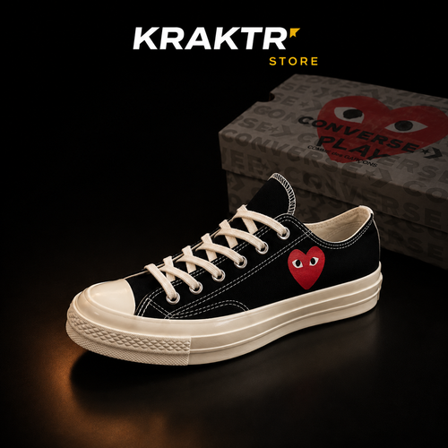 Converse Chuck 70 CDG PLAY OX Black Egret Red A08804C sneakers premium