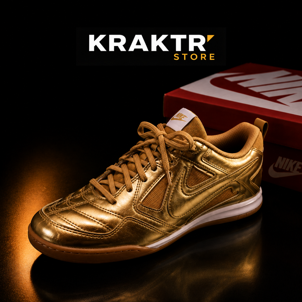 Nike Gato LV8 GS Metallic Gold or métallisé sur fond noir premium KRAKTR STOR