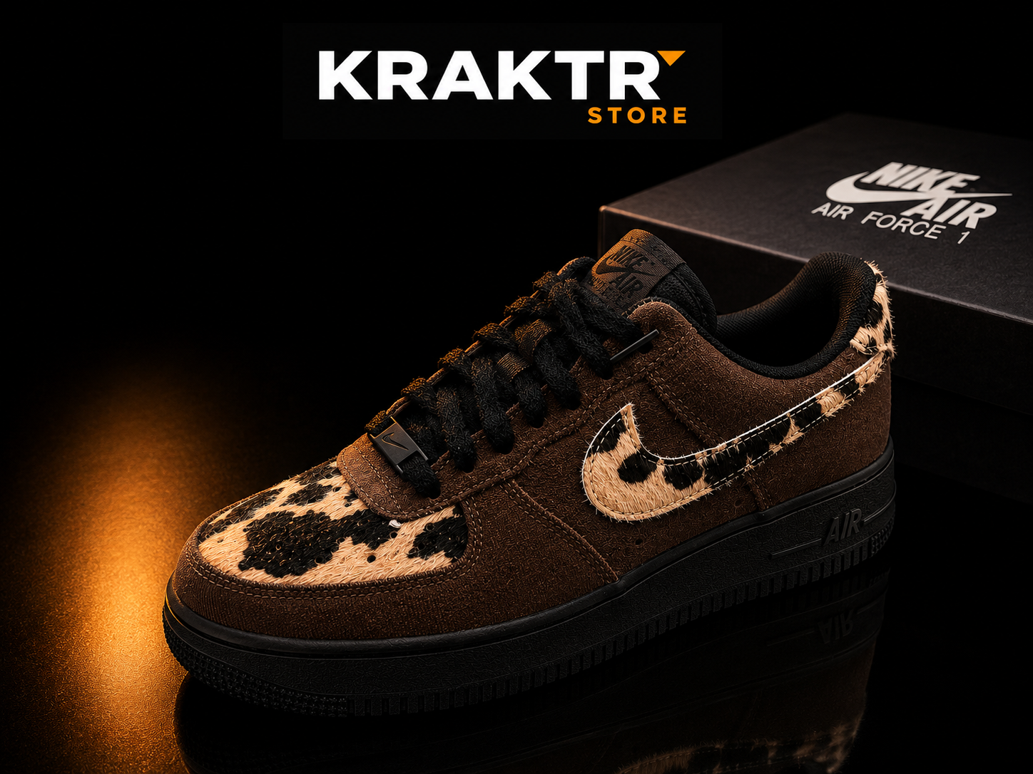 Nike Air Force 1 ’07 Baroque Brown Cow Print femme noire marron vue premium KRAKTR STORE