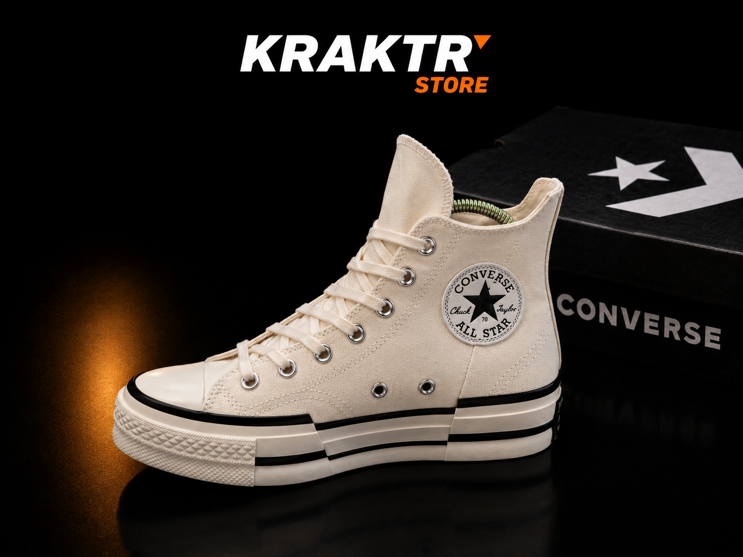 Converse Chuck 70 Plus Hi Egret Black unisexe vue latérale gauche sur fond noir