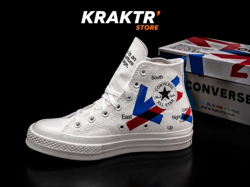 Converse Chuck 70 Hi Patta White Multicolor vue trois-quarts avec boîte KRAKTR STORE