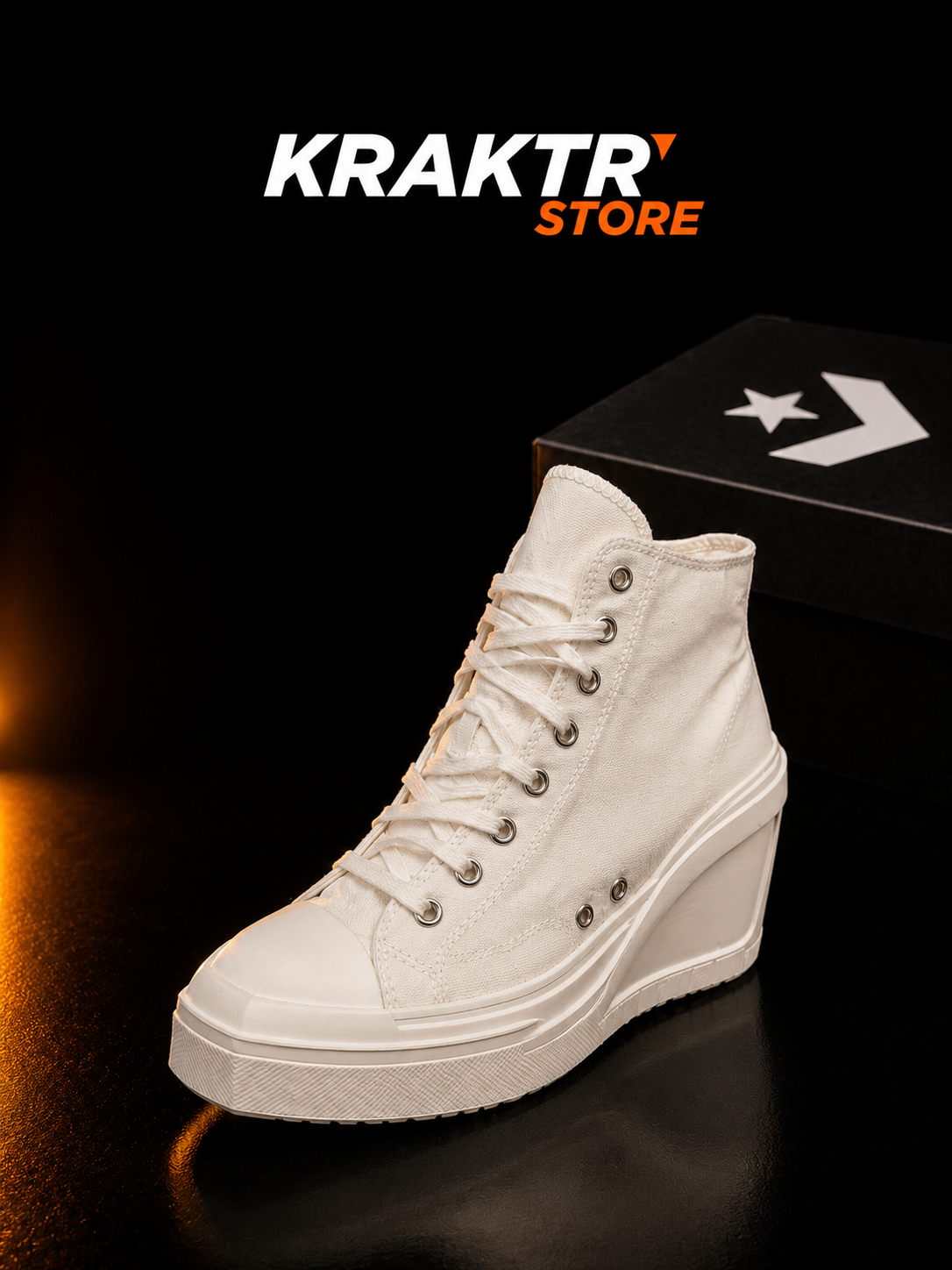 Converse Chuck 70 De Luxe Wedge Hi White Femme vue avant 3/4