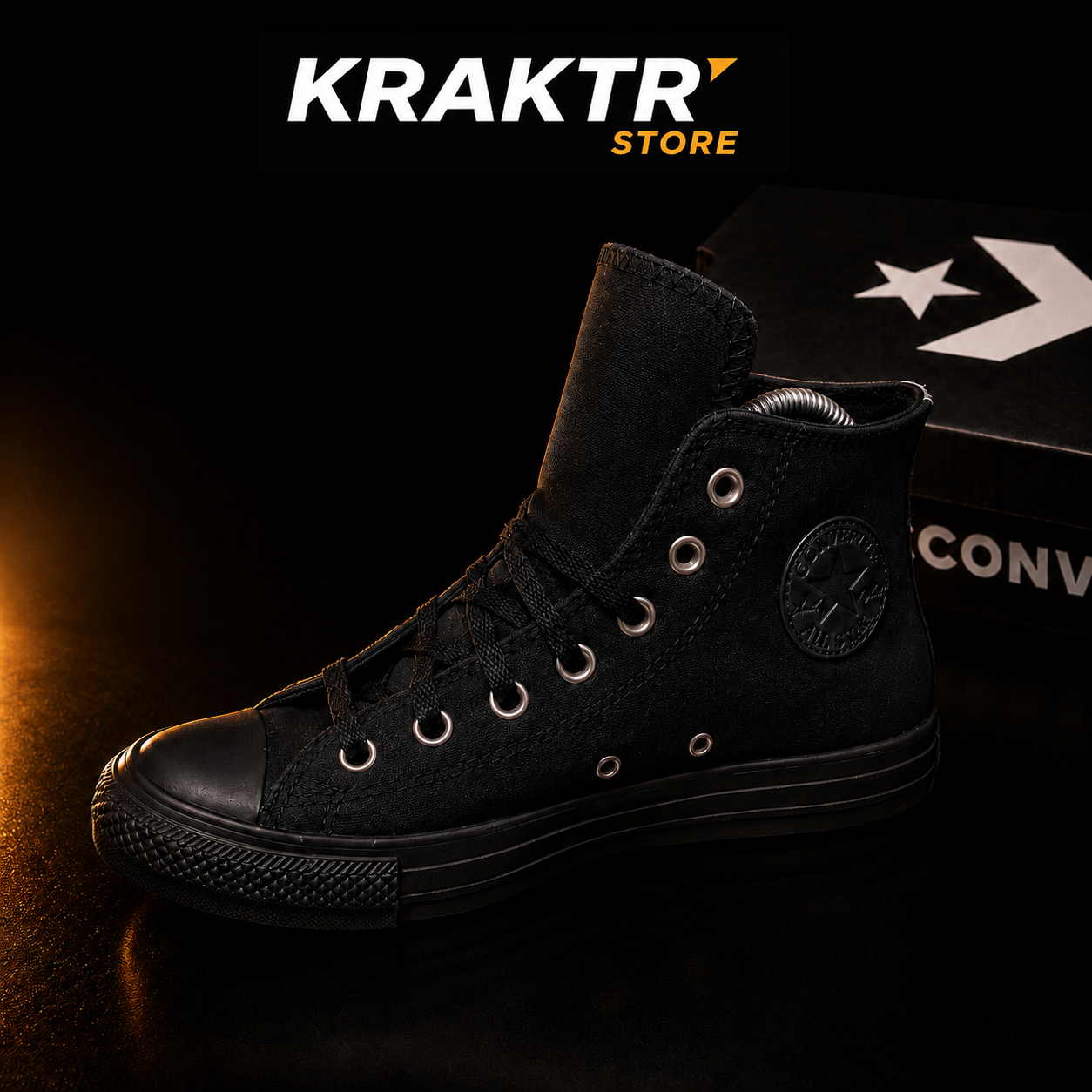 Converse CTAS Hi Leather Triple Black unisexe vue profil gauche