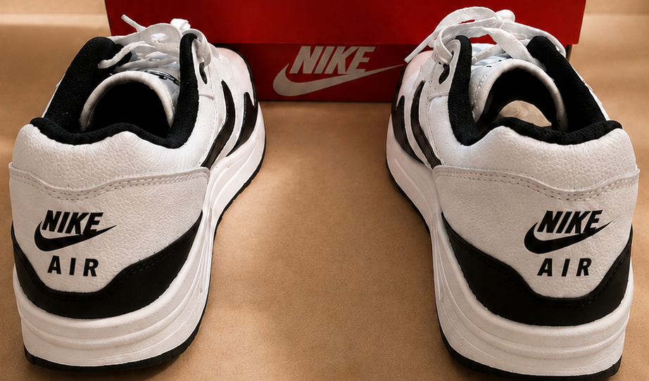 Nike Air Max 1 Essential White Black vue arrière avec boîte Nike