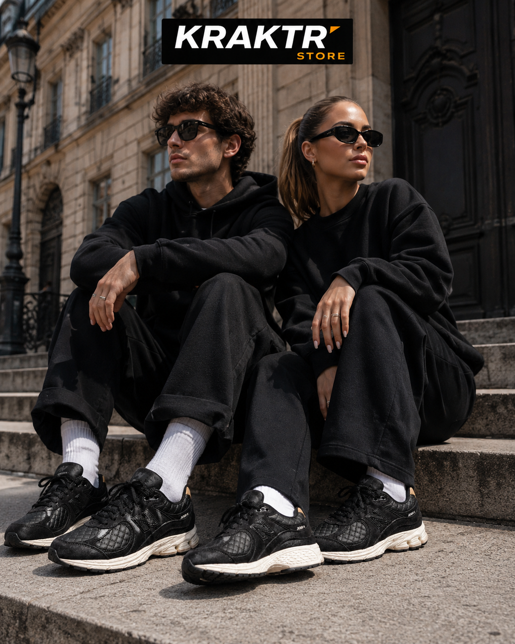 New Balance 2002R Black Quilted portée aux pieds