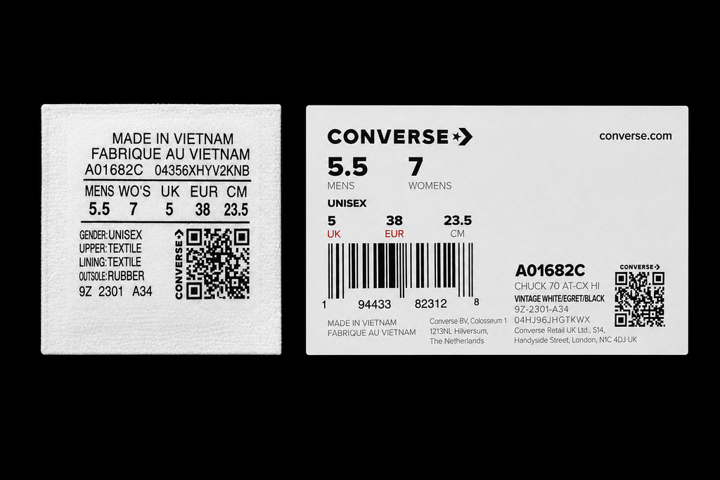 Étiquette boîte Converse Chuck 70 AT-CX Hi A01682C taille 38