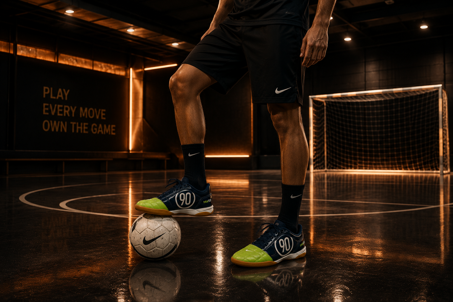 Nike Total 90 II IH2230-400 Homme portée dans une salle de futsal premium Blue Void White Atomic Green – KRAKTR STORE